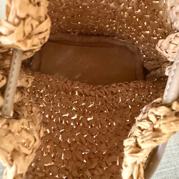 Woven Straw Bucket Bag with Tan Leather Trim - Picture 9 of 10